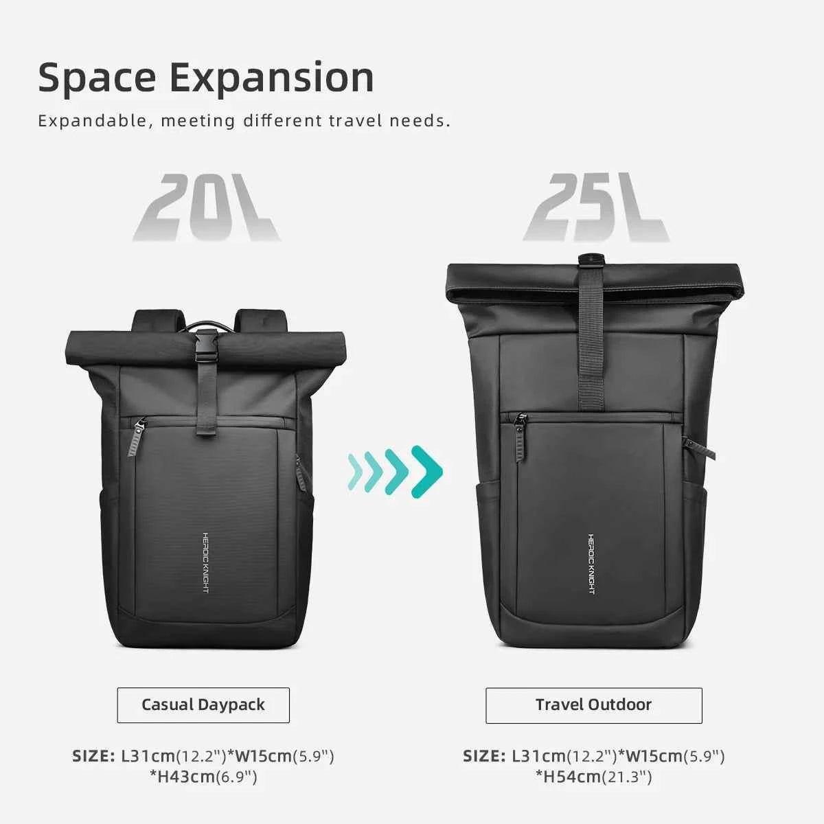 Heroic Knight Expandable Rolltop Laptop Backpack