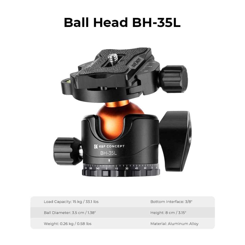 K&F A255C2 Carbon Fibre Tripod with 360 Degree Ball Head