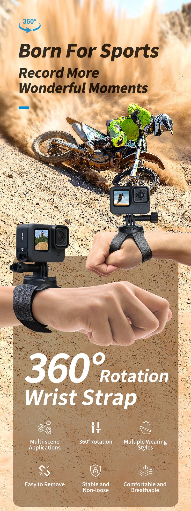 TELESIN 360° Rotating Action Camera Wrist Mount