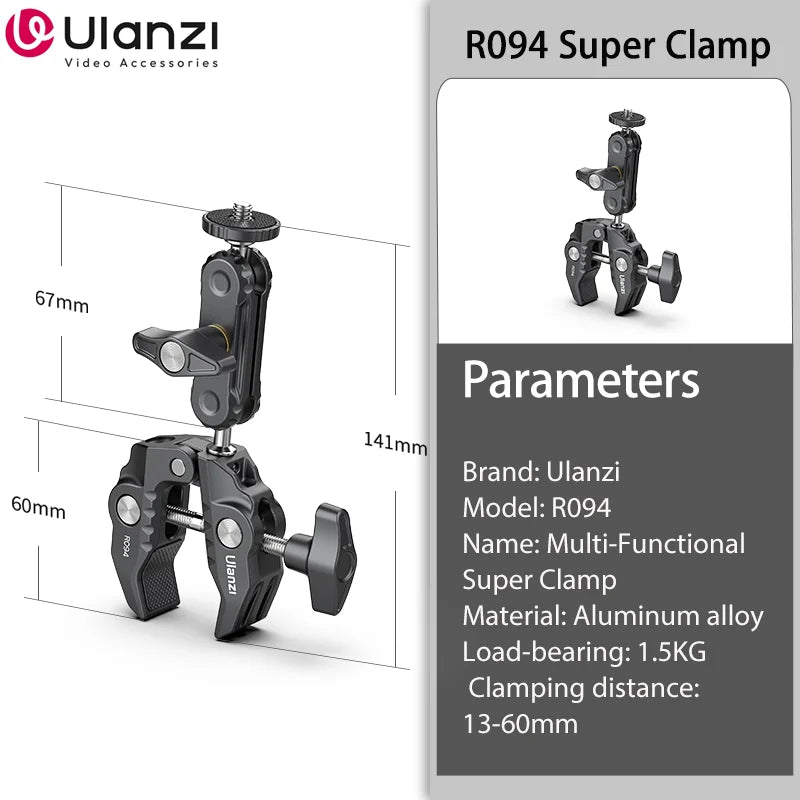 Ulanzi R094 Super Clamp with Double Ball Head Magic Arm