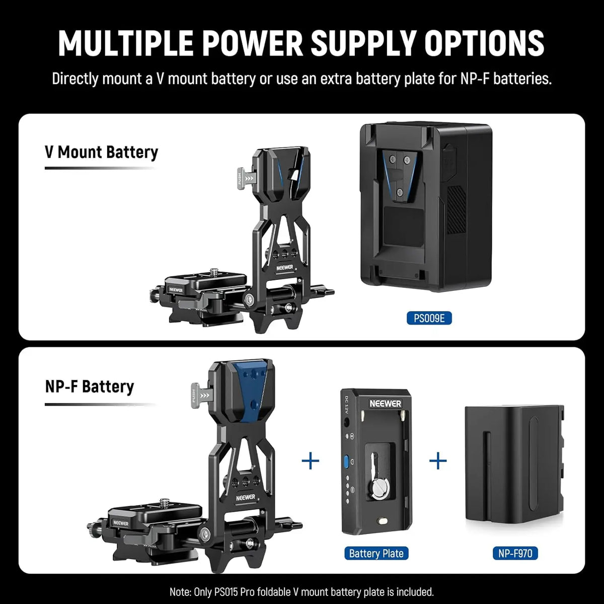 NEEWER Foldable V-Mount Battery Plate with Arca-Type Baseplate