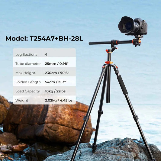 K&F 230cm Aluminium Tripod with Transverse Centre Column