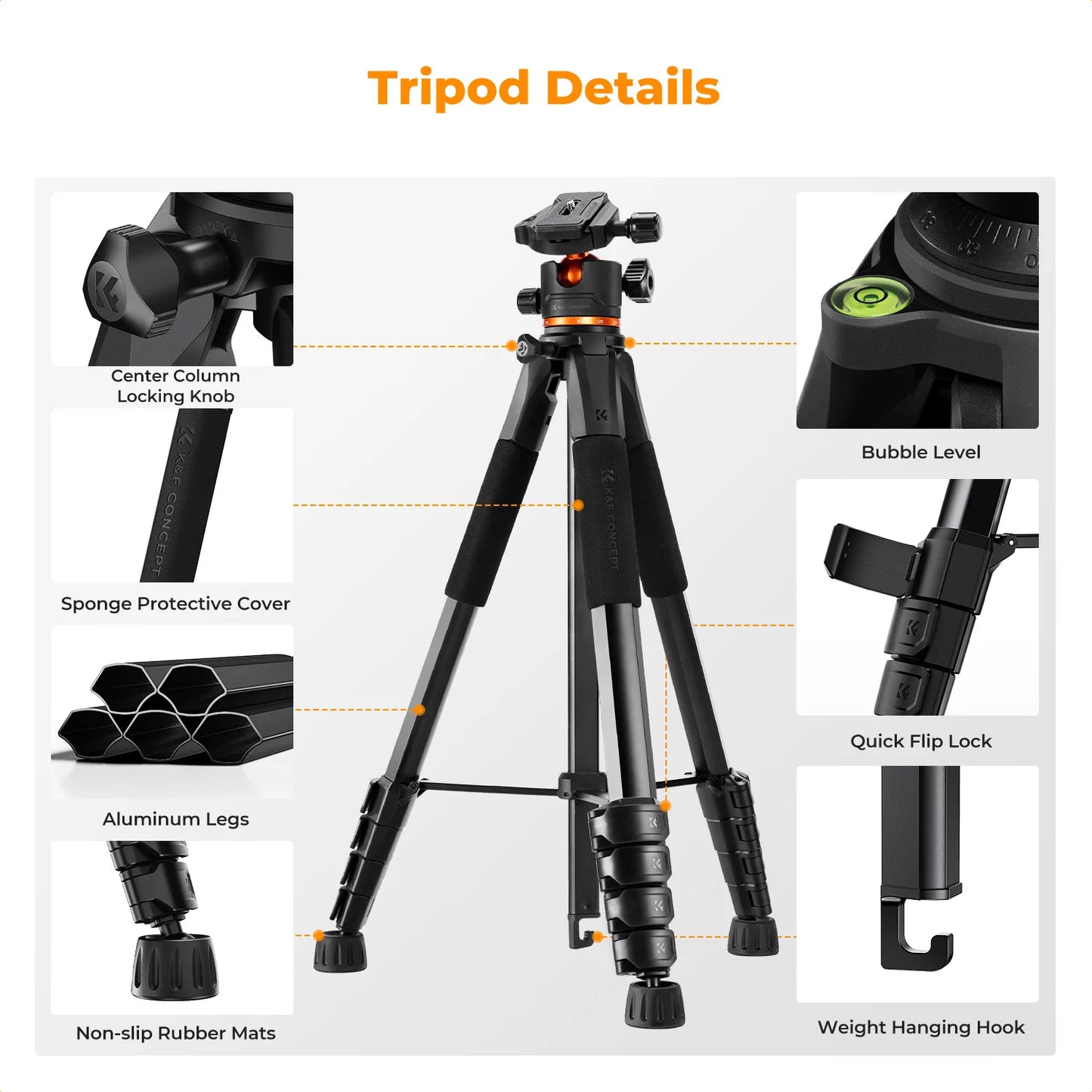 K&F 190cm Travel Camera Tripod with Phone Holder