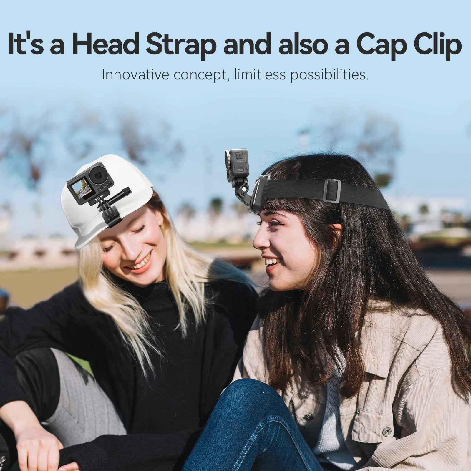 TELESIN 2-in-1 Action Camera Head Strap & Hat Clip