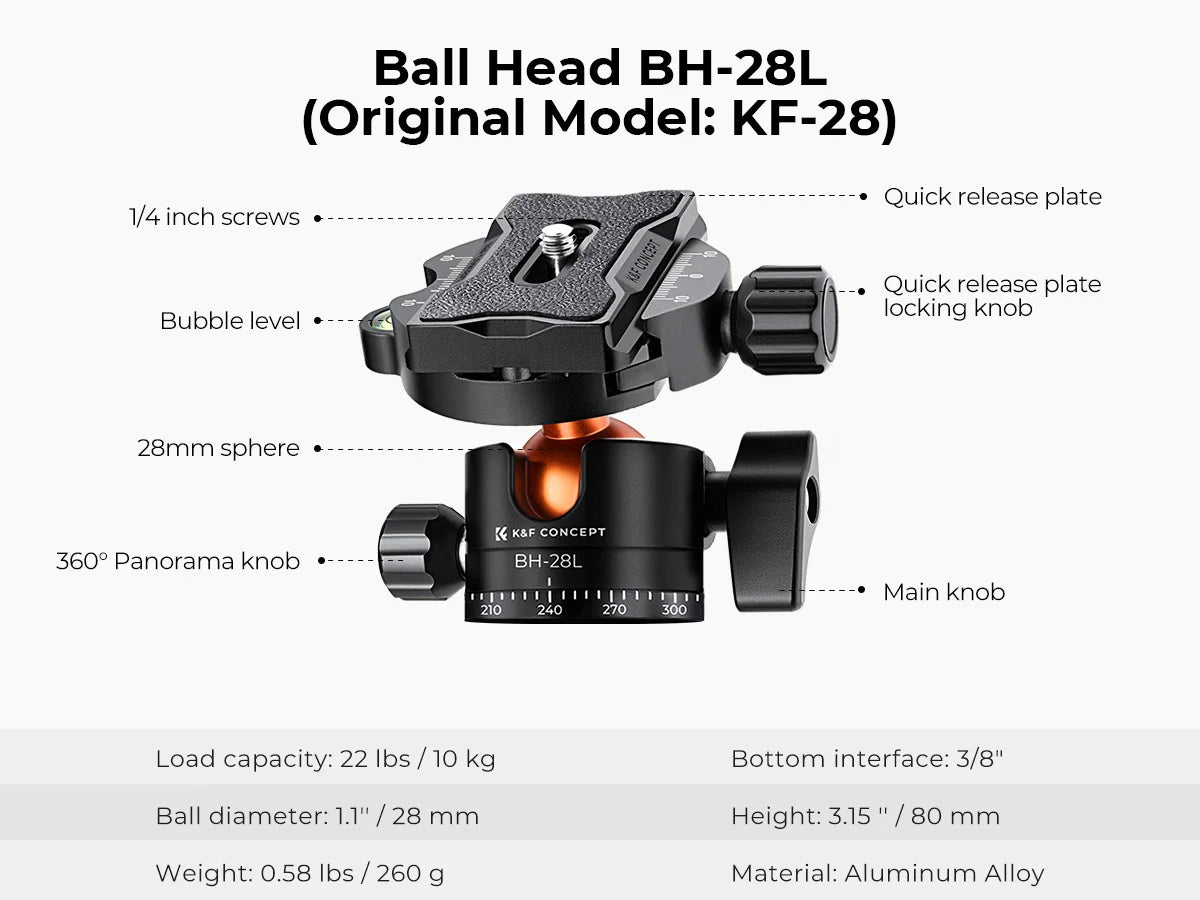 K&F Concept 80.7-Inch Aluminium Camera Tripod with 10kg Load Capacity