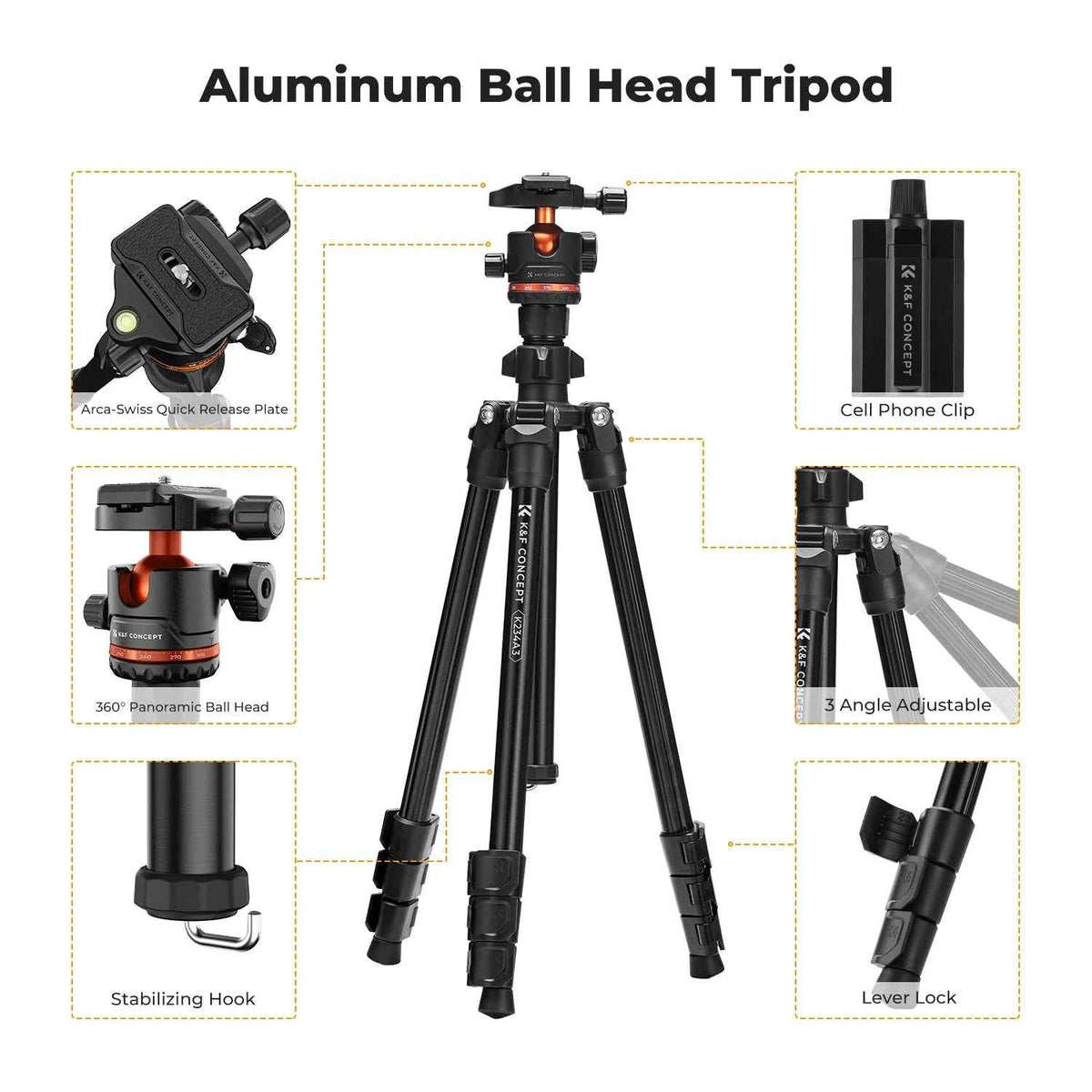 K&F 178cm Aluminium Travel Tripod with Ball Head