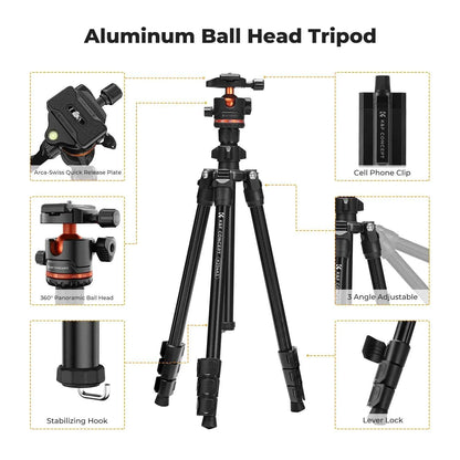 K&F 178cm Aluminium Travel Tripod with Ball Head
