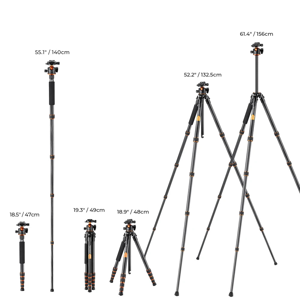 K&F A255C2 Carbon Fibre Tripod with 360 Degree Ball Head