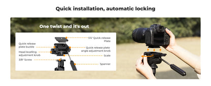 K&F 196cm Camera Tripod with 3-Way Head