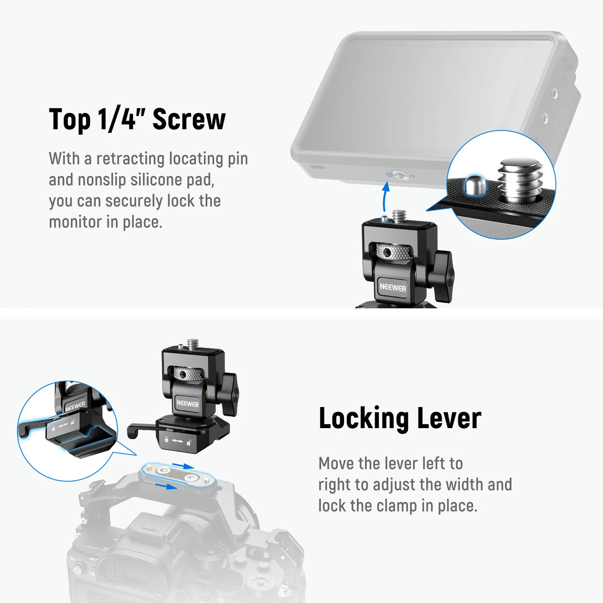 NEEWER Adjustable Camera Monitor Mount with Cold Shoe