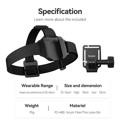 TELESIN 2-in-1 Action Camera Head Strap & Hat Clip