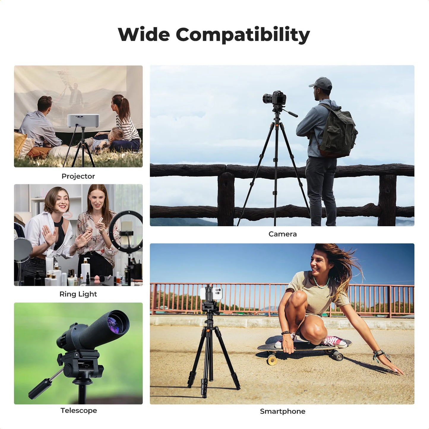 K&F 196cm Camera Tripod with 3-Way Head