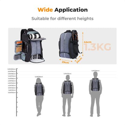 K&F Concept 25L Camera Backpack with Tripod Strap & Rain Cover