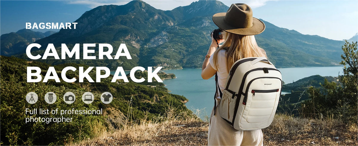 BAGSMART Expandable Camera Backpack with 15.6 Inch Laptop Compartment