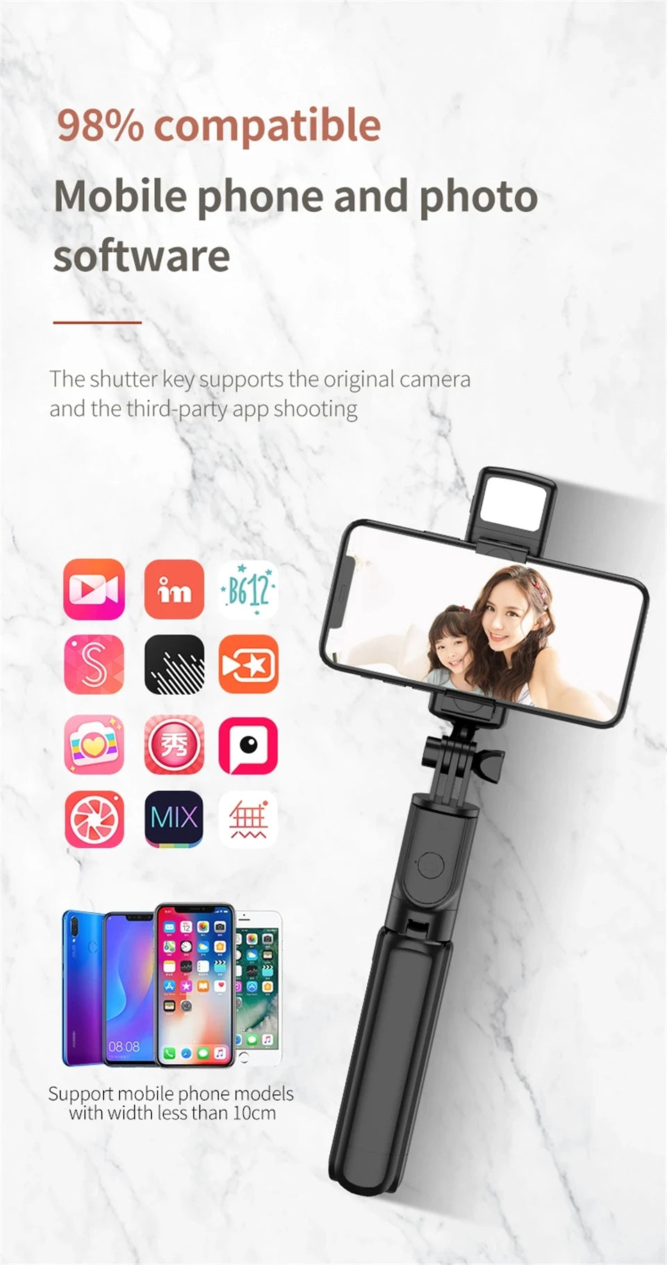 Bluetooth Selfie Stick Tripod with Wireless Remote for Smartphones