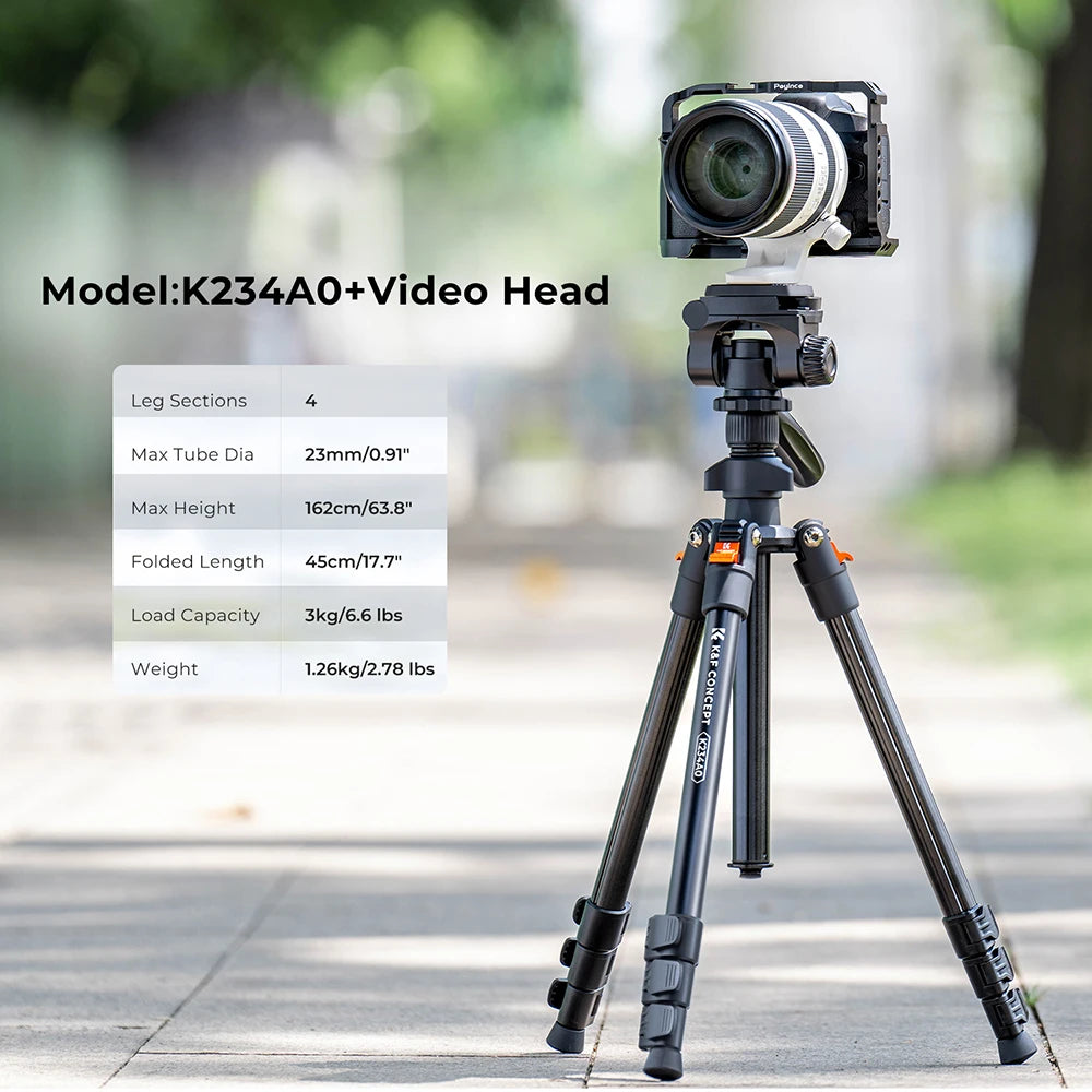 K&F 162cm Aluminium Video Tripod with Phone Holder