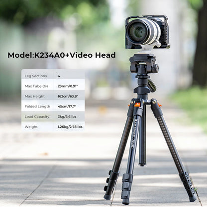K&F 162cm Aluminium Video Tripod with Phone Holder
