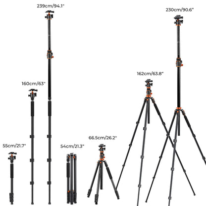 K&F 230cm Aluminium Tripod with Transverse Centre Column