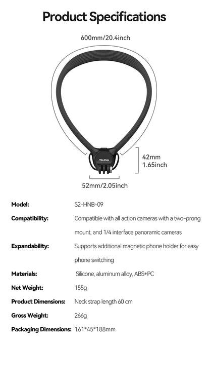 TELESIN 2-in-1 Neck Mount for Phone & Action Camera