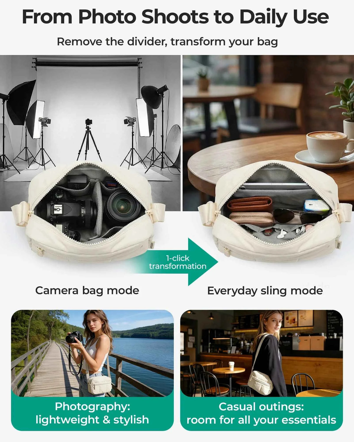 BAGSMART 2-in-1 Puffy Camera Sling Bag