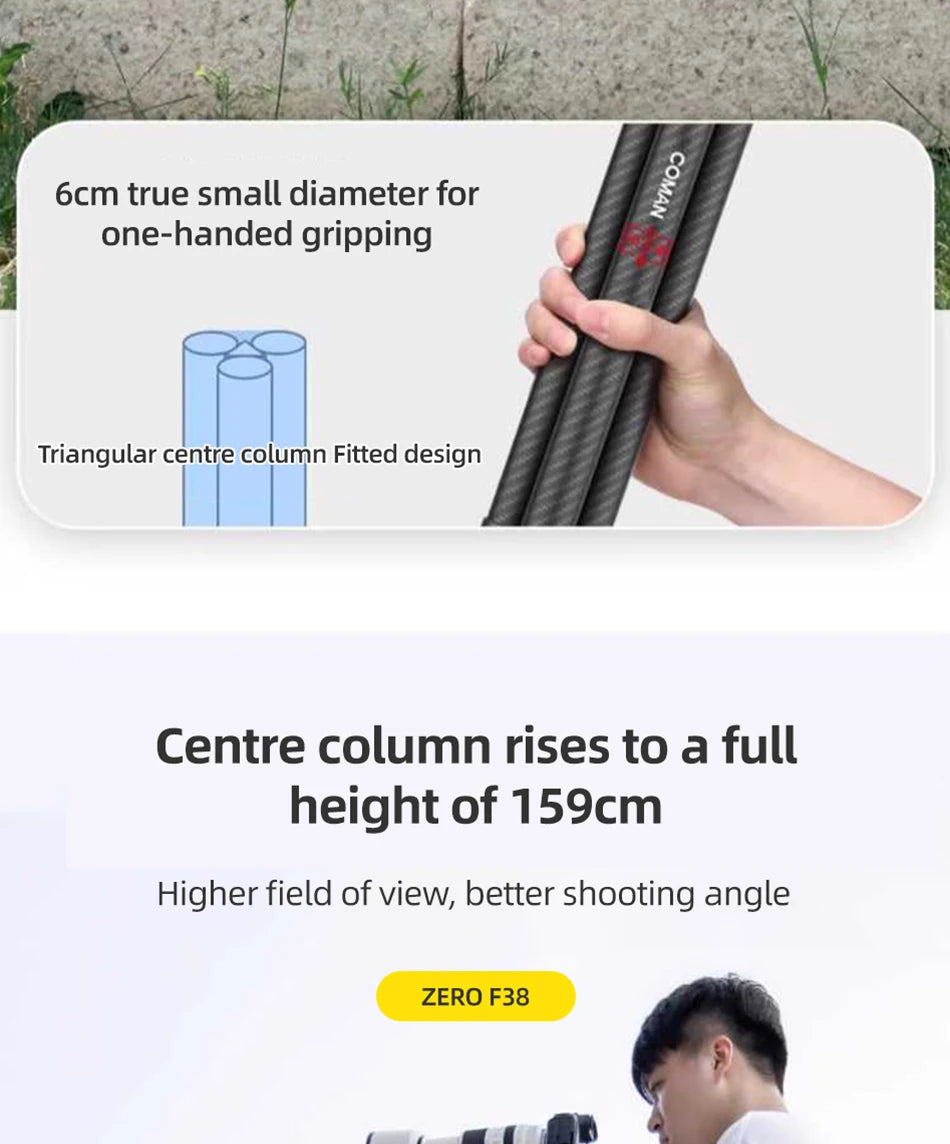 COMAN Zero F38 Carbon Fibre Travel Tripod