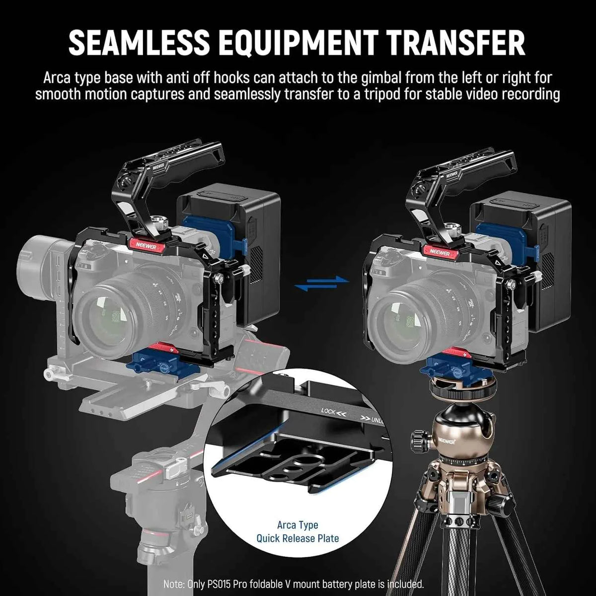 NEEWER Foldable V-Mount Battery Plate with Arca-Type Baseplate