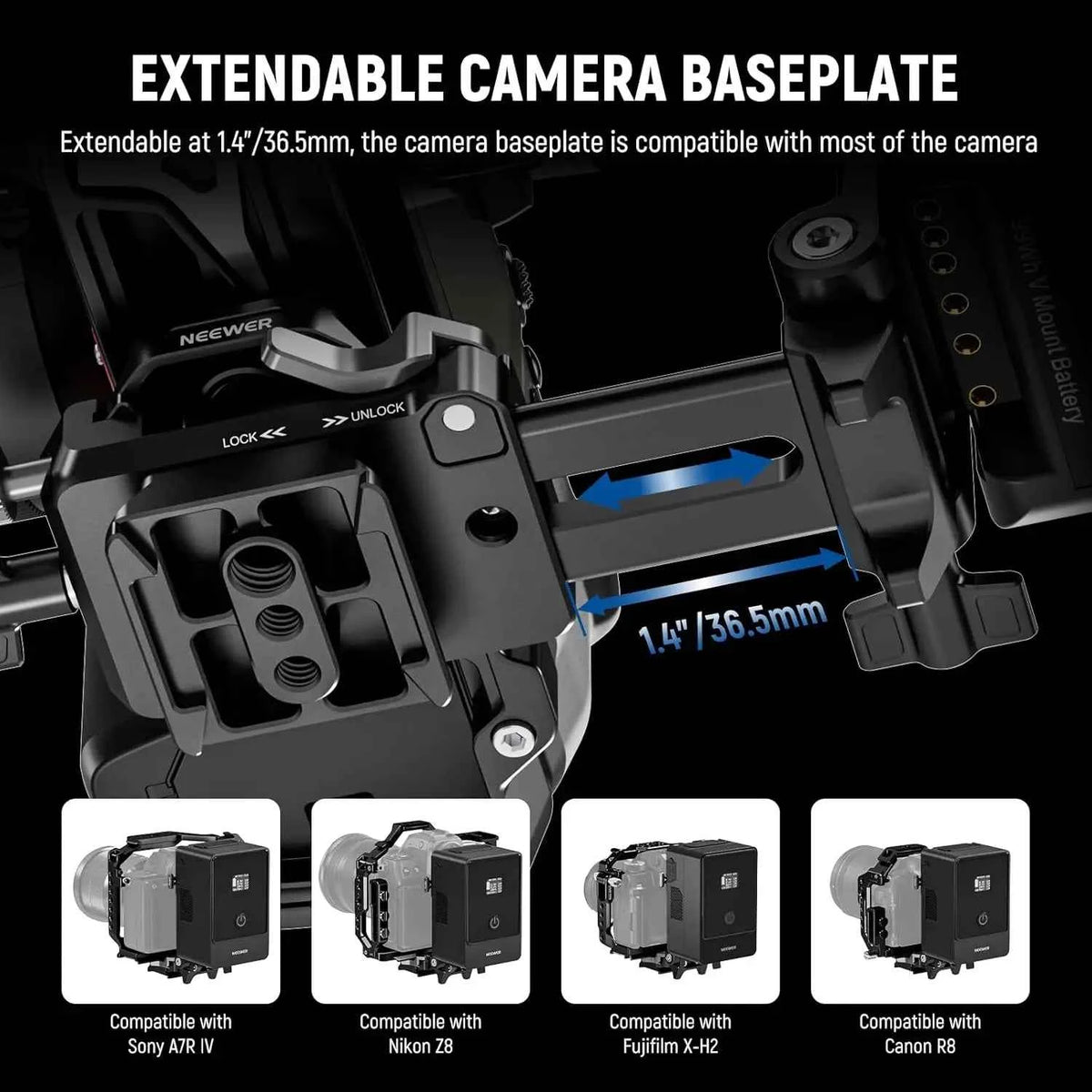 NEEWER Foldable V-Mount Battery Plate with Arca-Type Baseplate