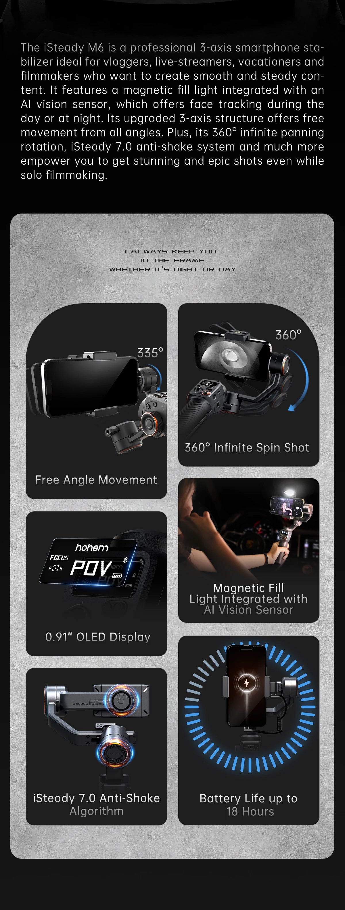Hohem iSteady M6 Smartphone Gimbal Kit with AI Tracker