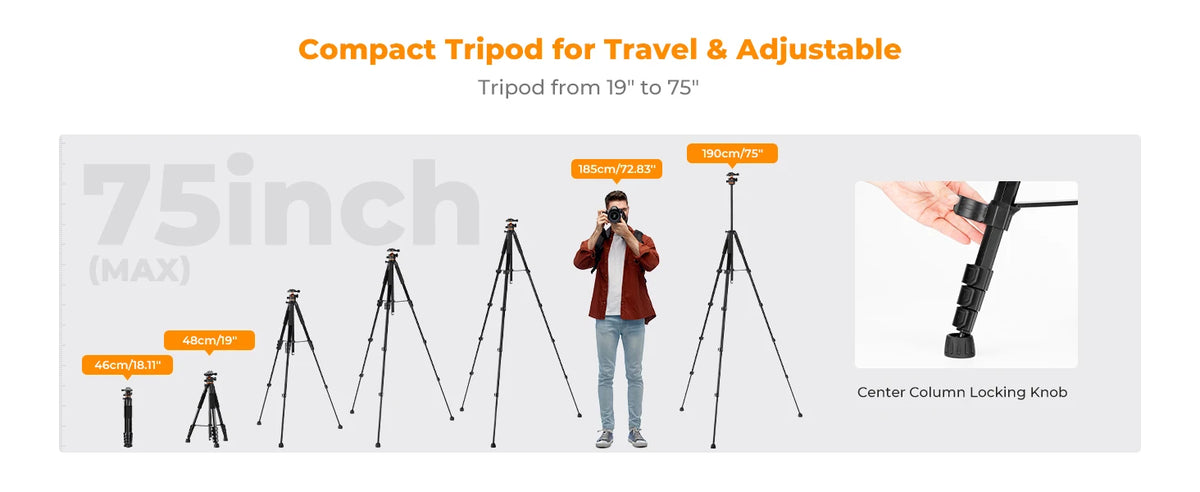 K&F S255A3 190cm Camera Tripod with Phone Clip and Remote