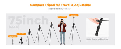 K&F S255A3 190cm Camera Tripod with Phone Clip and Remote