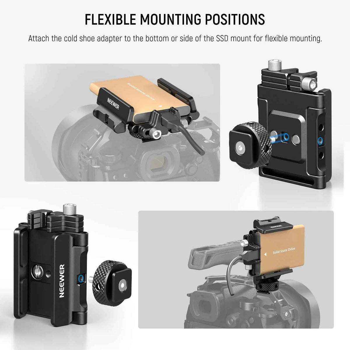 NEEWER SSD Holder Mount with Cold Shoe and Cable Clamp