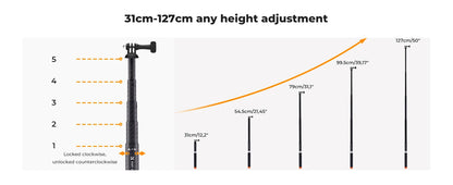 K&F MS22 127cm Invisible Selfie Stick for Action Cameras
