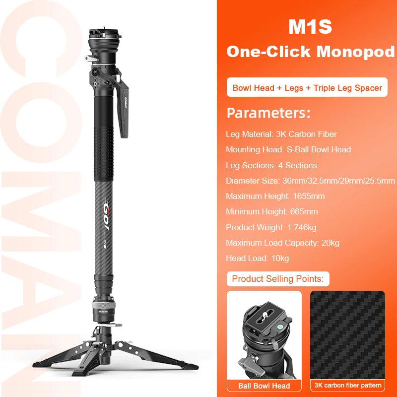 COMAN M1 Carbon Fibre Monopod Tripod
