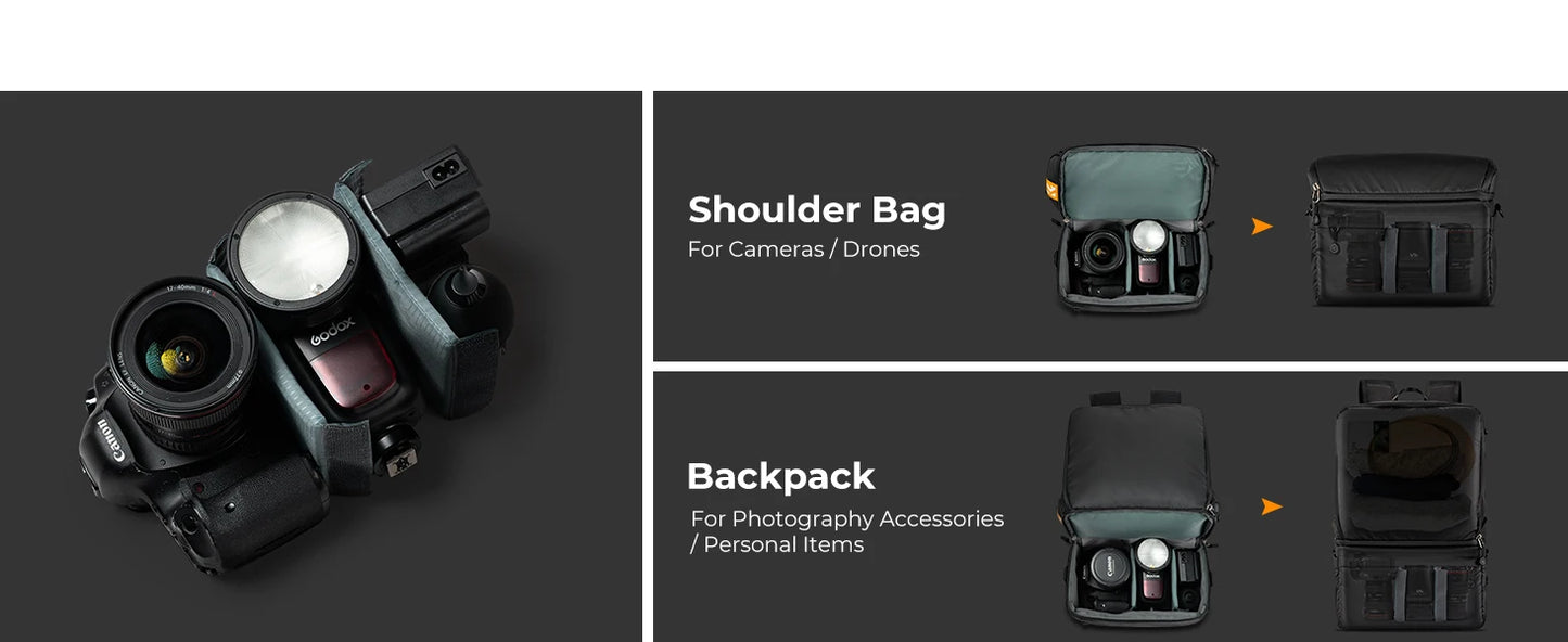 K&F Concept 22L 2-in-1 Camera Backpack & Shoulder Bag