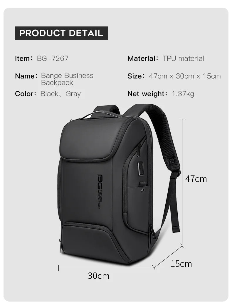 BANGE Business USB Charging 15.6-Inch Laptop Backpack