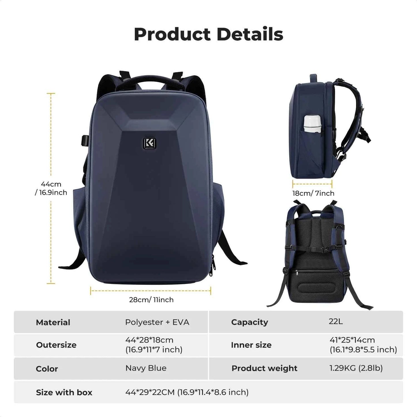 K&F CONCEPT 22L Large Capacity Camera Bag Travel Photography Hard Shell Waterproof Camera Backpack DSLR/SLR Camera Rain Cover