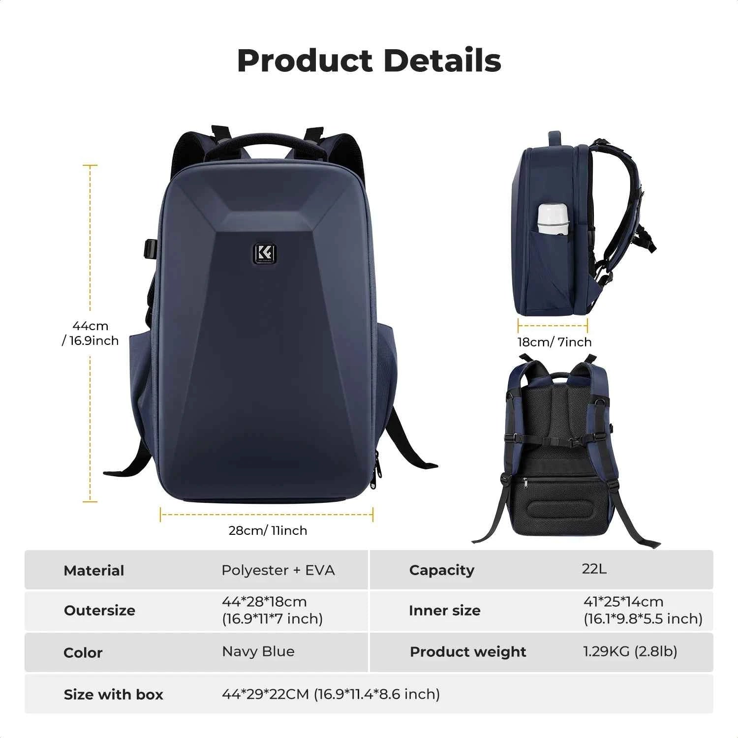 K&F CONCEPT 22L Large Capacity Camera Bag Travel Photography Hard Shell Waterproof Camera Backpack DSLR/SLR Camera Rain Cover