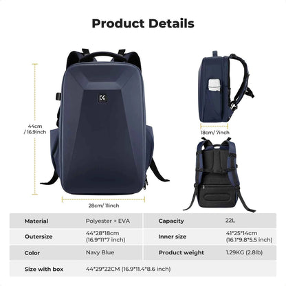 K&F CONCEPT 22L Large Capacity Camera Bag Travel Photography Hard Shell Waterproof Camera Backpack DSLR/SLR Camera Rain Cover