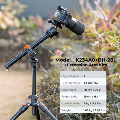 K&F Concept 76.7-Inch Multi-Angle Camera Tripod with Phone Mount