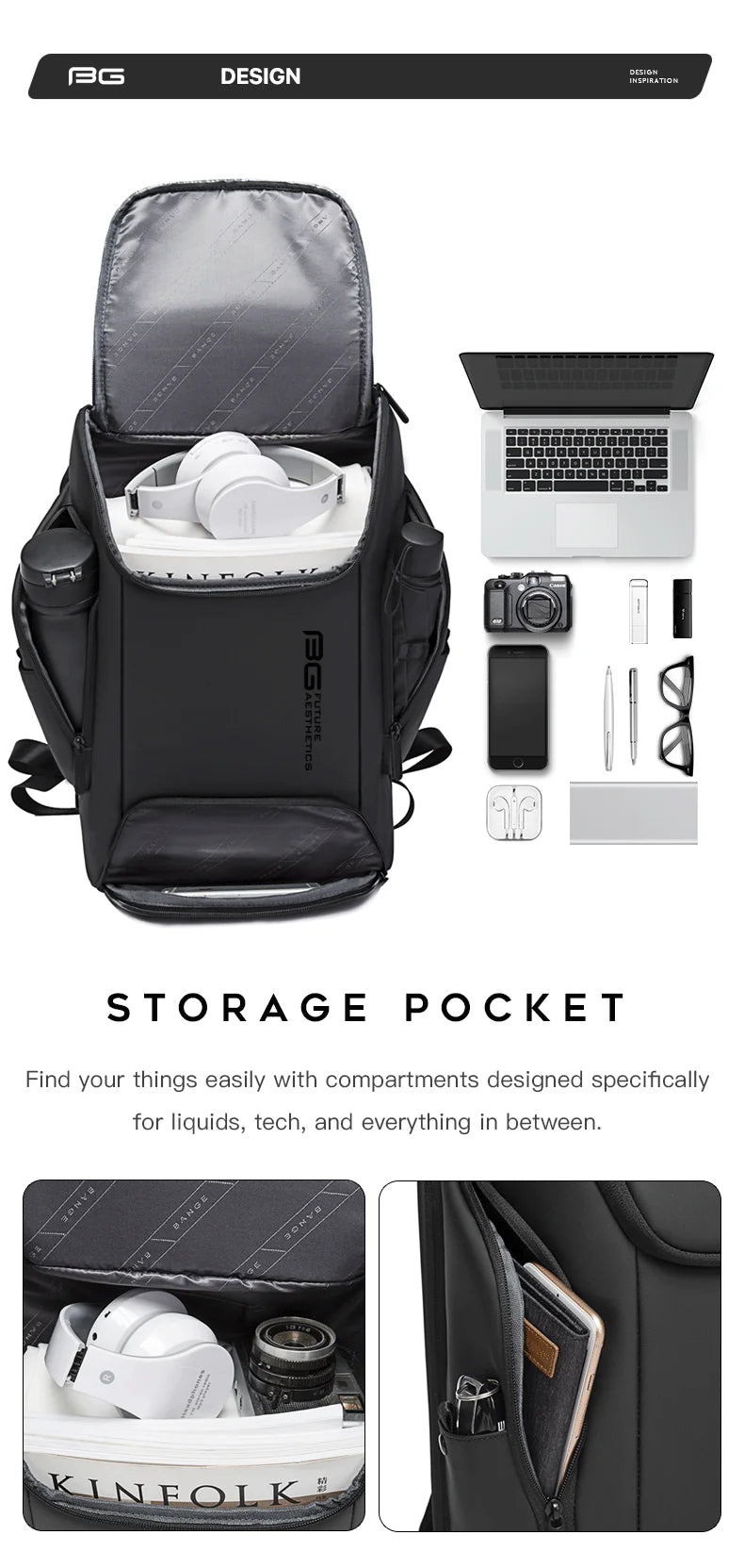 BANGE Business USB Charging 15.6-Inch Laptop Backpack