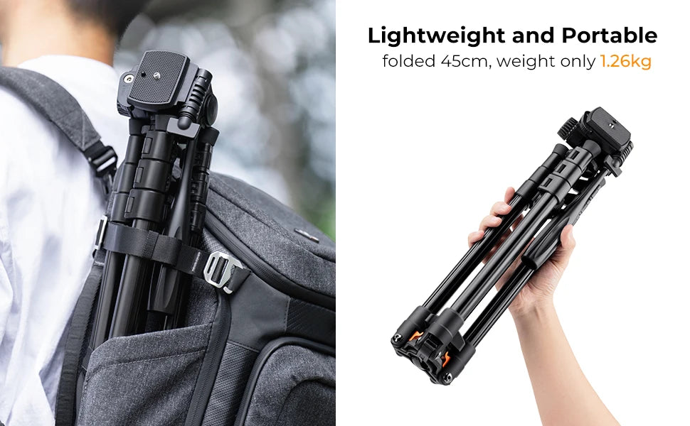 K&F 162cm Aluminium Video Tripod with Phone Holder