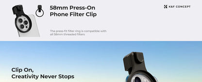 K&F Concept Clip-On Phone Lens Filter Kit - 58mm Clip / Only Clip
