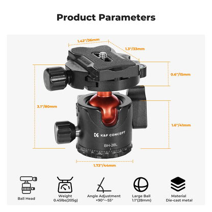 K&F 10kg Metal Tripod Ball Head with Quick Release Plate
