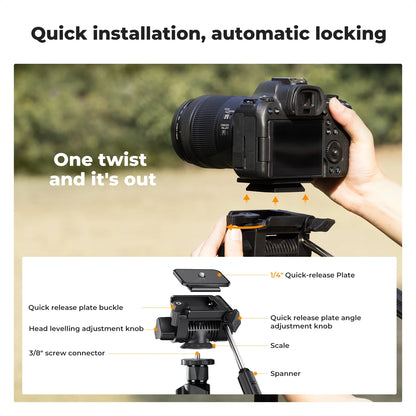 K&F 196cm Camera Tripod with 3-Way Head