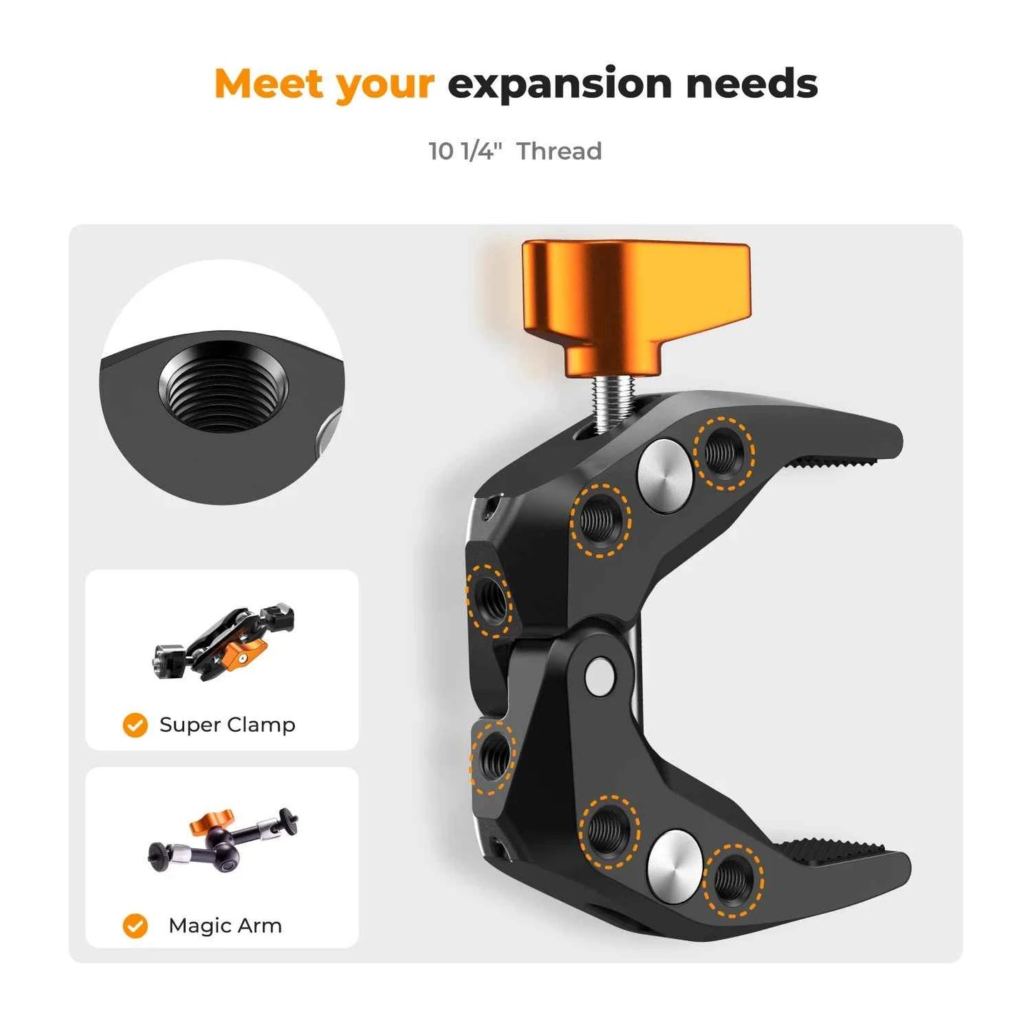 K&F CONCEPT Multi-Functional Super Clamp with Double 360° Ball Head Magic Arm For GoPro Insta360 DJI OSMO Aciton Camera Phone