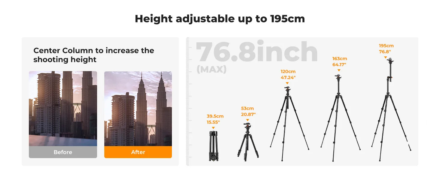 K&F Concept 76.7-Inch Rotatable Multi-Angle Camera Tripod