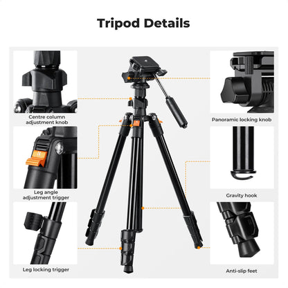 K&F 196cm Camera Tripod with 3-Way Head