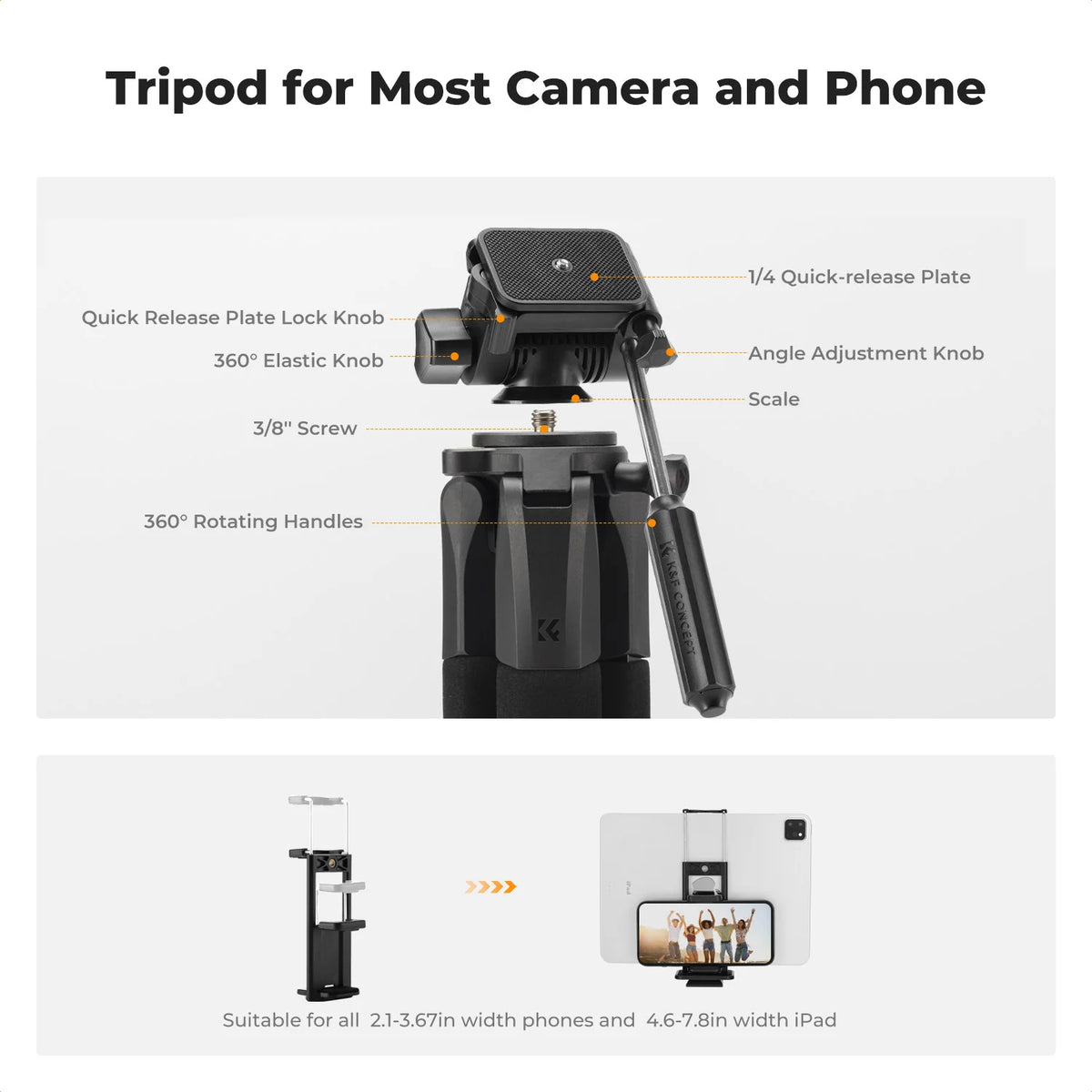 K&F S255A3 190cm Lightweight Camera Tripod