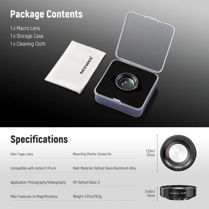 NEEWER 2x Macro Lens for DJI Osmo Action 5 Pro and Action 4