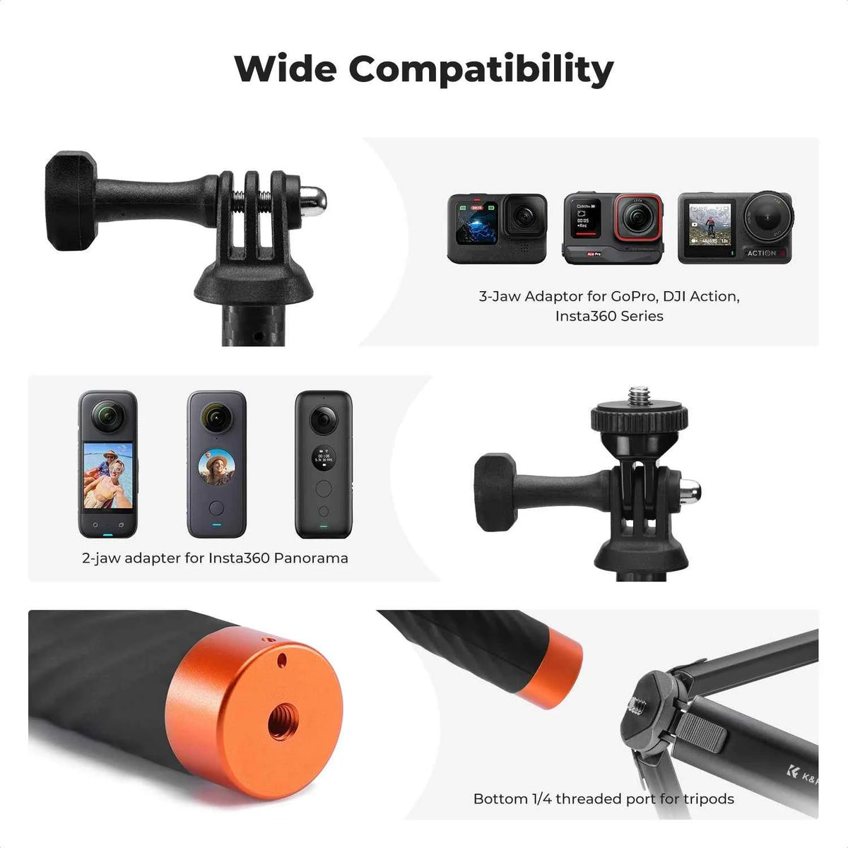 K&F MS22 127cm Invisible Selfie Stick for Action Cameras